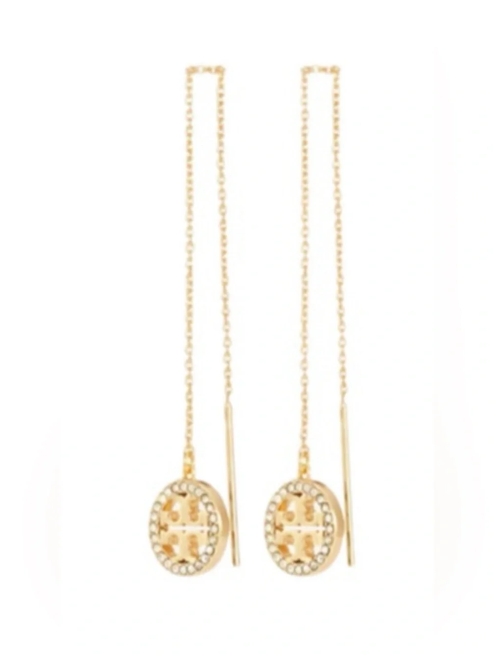 Tory Burch Gold Icon Pavé Diamond Threader earrings dangles